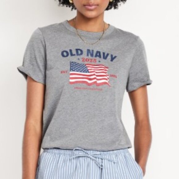Old Navy 2025 Flag Graphic T-Shirt Heather Gray Women's L Match the Fam - Picture 1 of 5